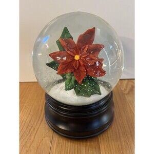 Target Musical Snow Globe Red Poinsettia Flowers Glass Christmas Decor Tabletop